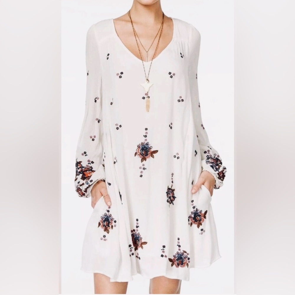 Free People White Floral Embroidered Dress